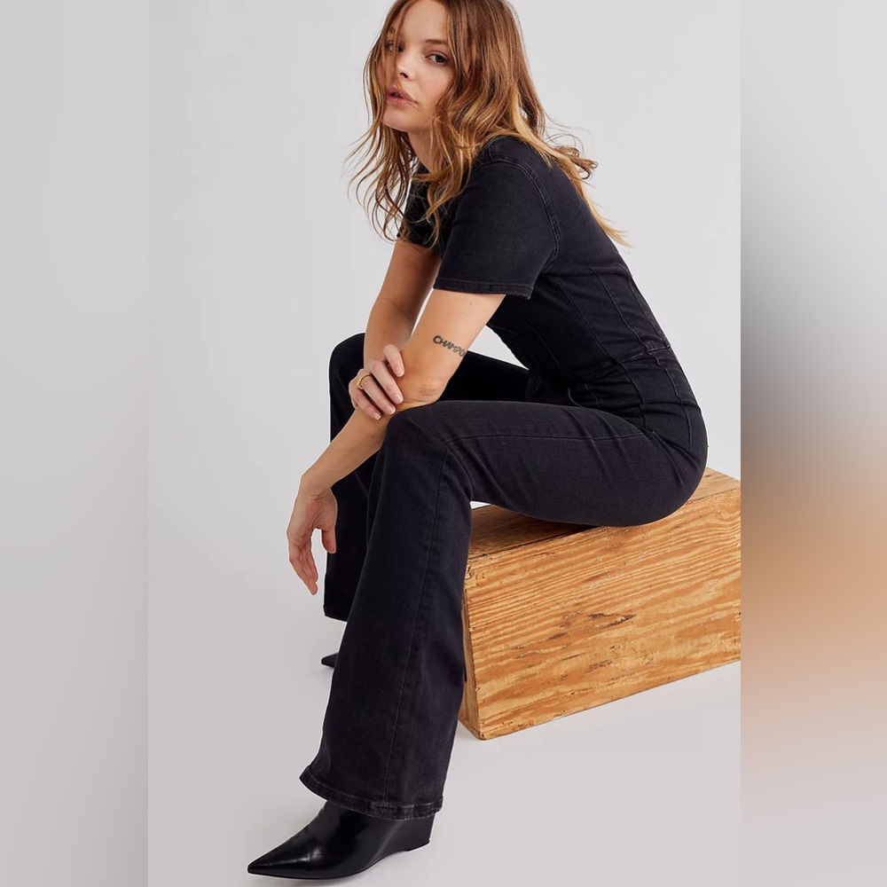 We The Free Black Short-Sleeve Denim Jumpsuit - Picture 2 of 7